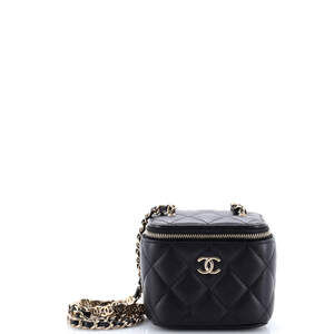 Chanel Mini Tiny CC Link Vanity Case with Chain Quilted Caviar